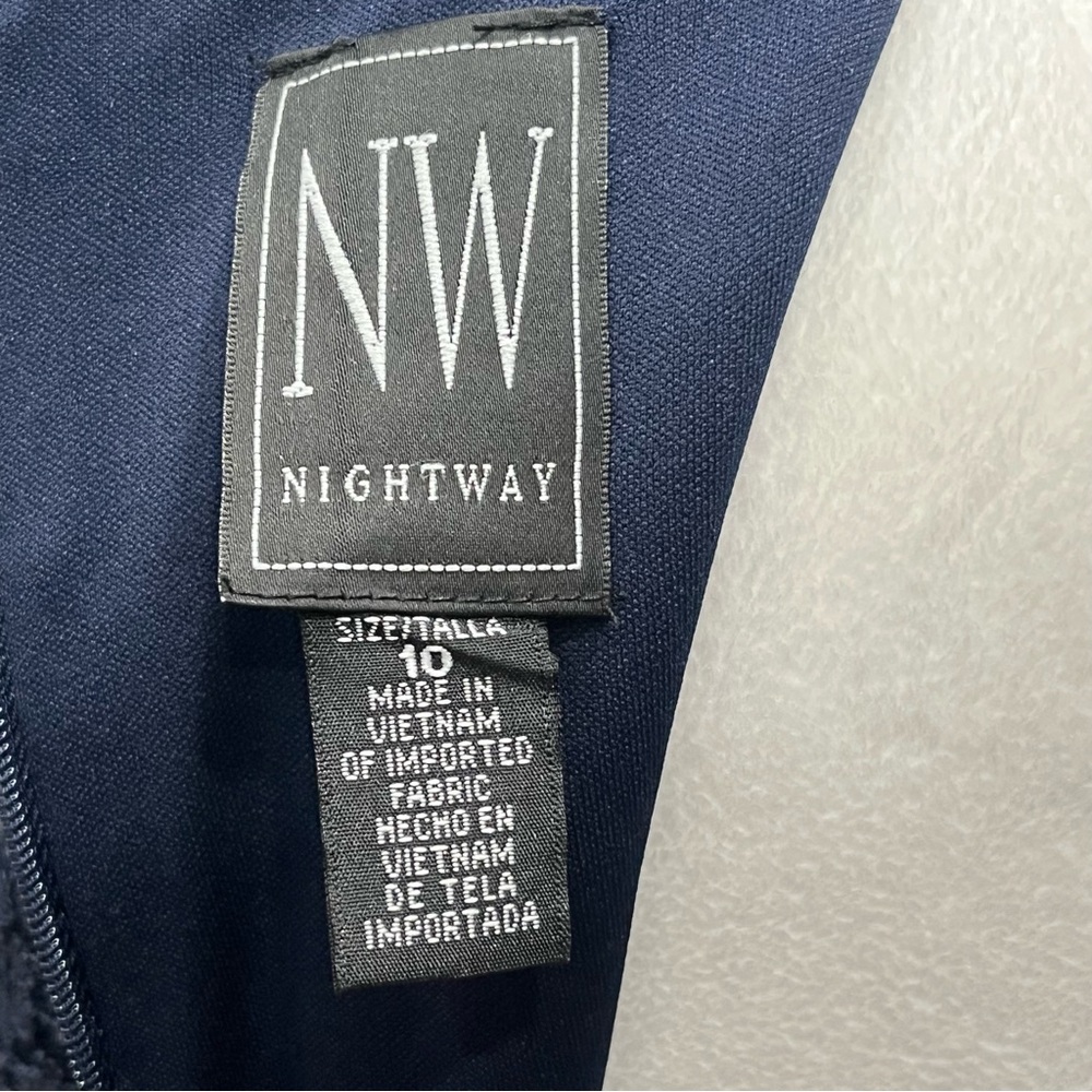 Nightway Dark Blue Sequin Dress 34” Illusion Net Neckline Lined Formal Wedding - Picture 14 of 14